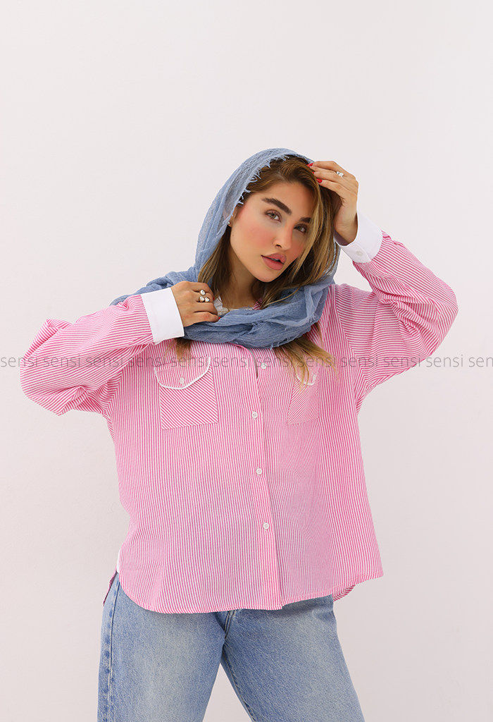 شومیز راه راه یقه سفید کد1005884